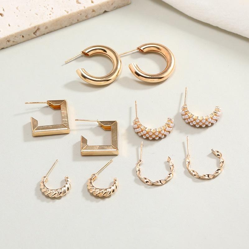 6-Pair Gold-Tone Hoop & Stud Earrings Set
