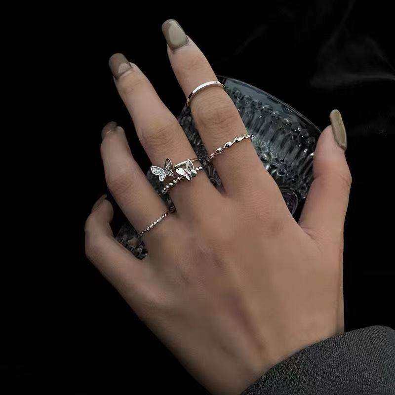 Adjustable Silver Butterfly Ring Set – 3 Pieces